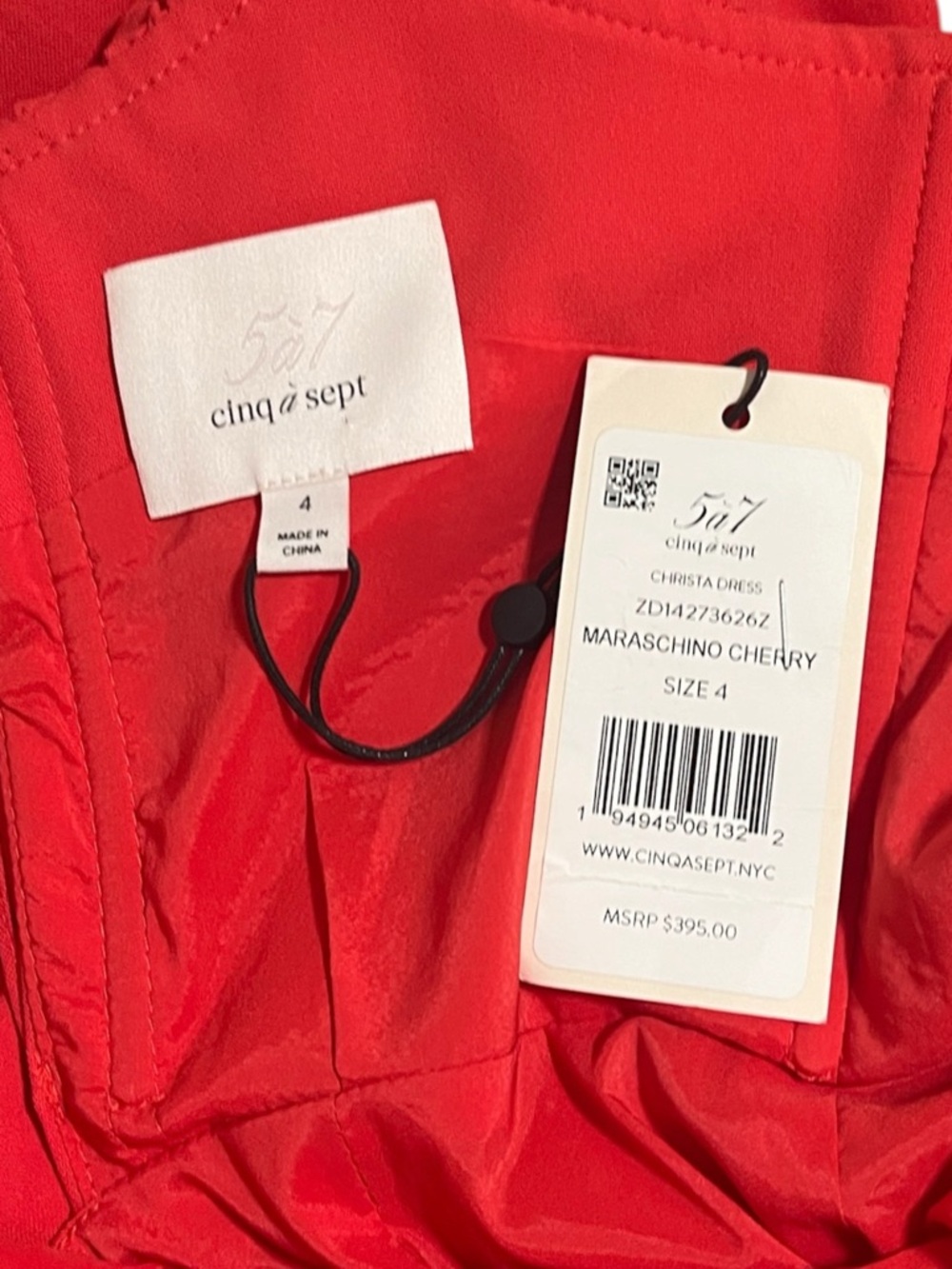 NWT Cinq A Sept Crista Dress in Maraschino Cherry Red Size 4 Ruffle Details - Picture 5 of 7